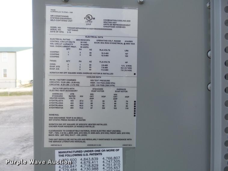 image for item CC9555 2014 Trane roof top air conditioner