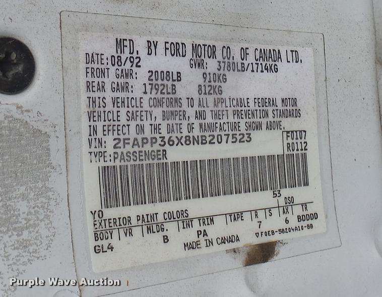 image for item DA7820 1992 Ford Tempo GL