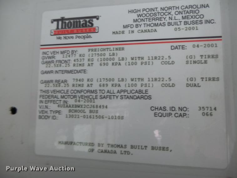 image for item DB1320 2002 Freightliner FS65 school bus