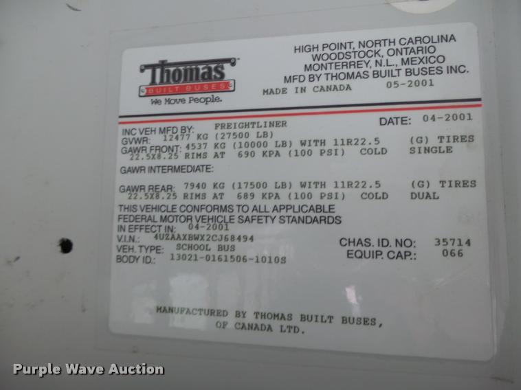 image for item DB1320 2002 Freightliner FS65 school bus