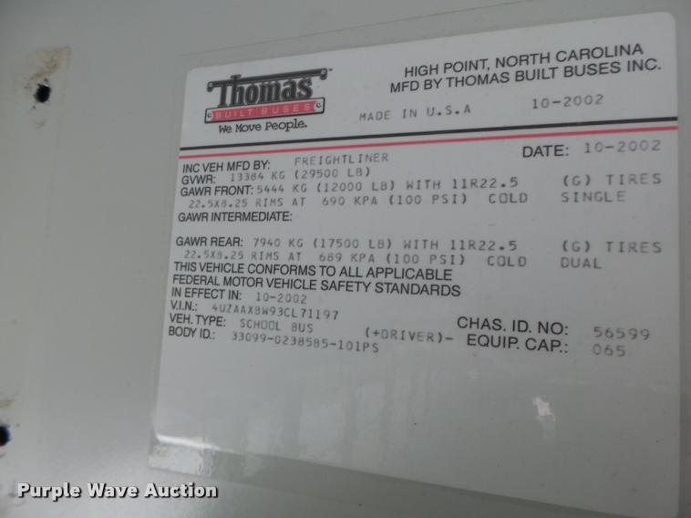 image for item DB1321 2003 Freightliner FS65 school bus