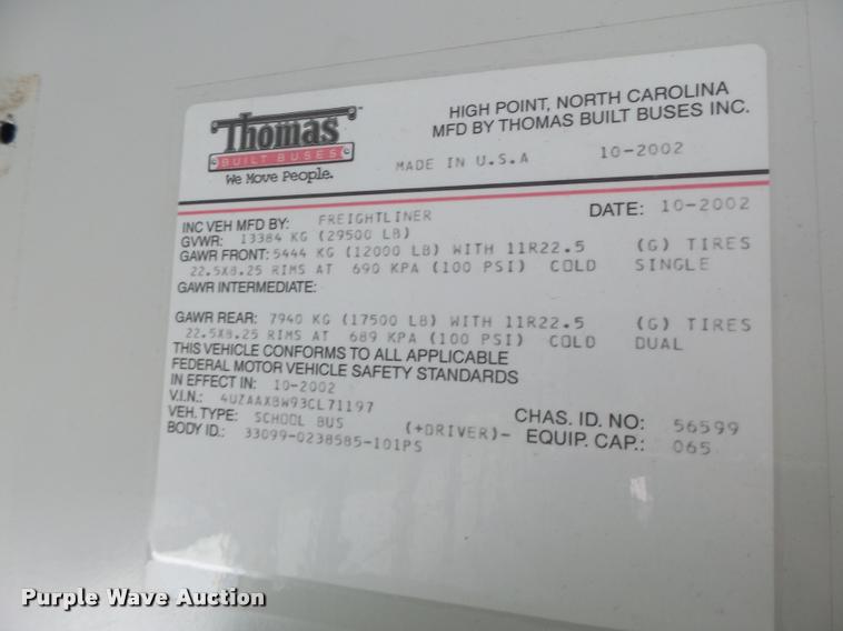 image for item DB1321 2003 Freightliner FS65 school bus