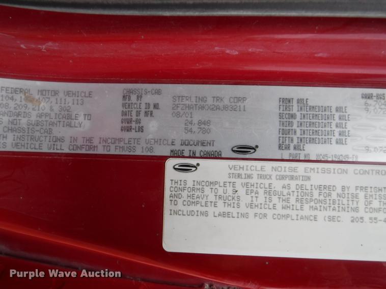image for item DJ9010 2002 Sterling LT7500 dump truck
