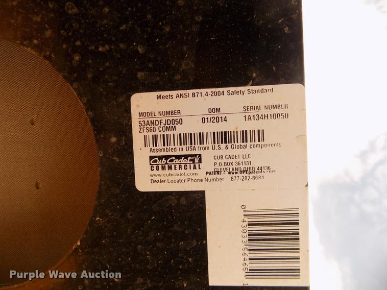 image for item AU9532 2014 Cub Cadet Z-Force SZ ZFS60 ZTR lawn mower