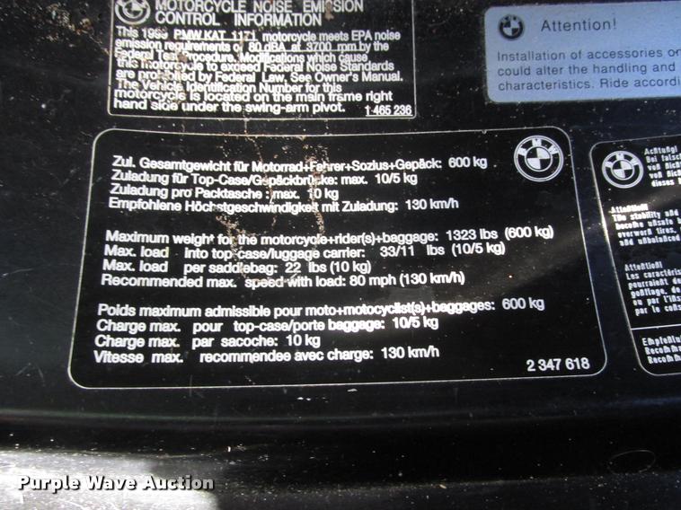 image for item AU9543 1999 BMW 1200LT motorcycle