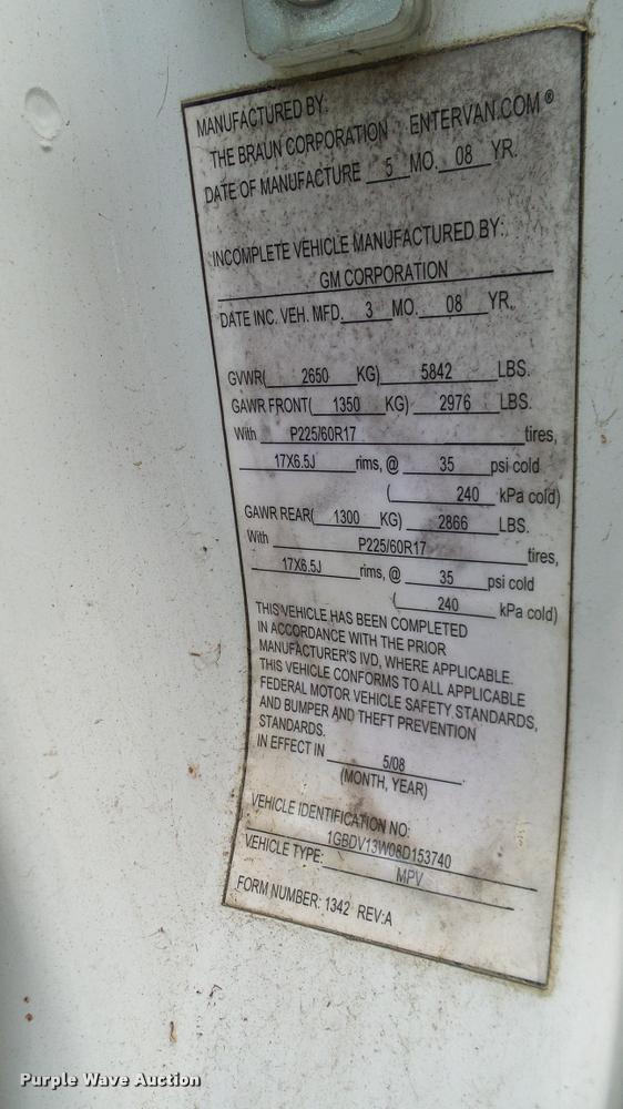 image for item DA6190 2008 Chevrolet Uplander Cargo van