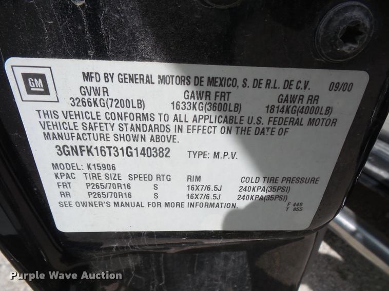 image for item DA6329 2001 Chevrolet Suburban K1500 SUV