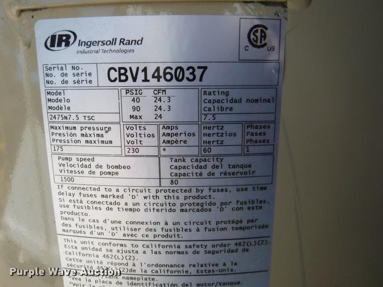 image for item DJ9087 Ingersoll Rand vertical air compressor