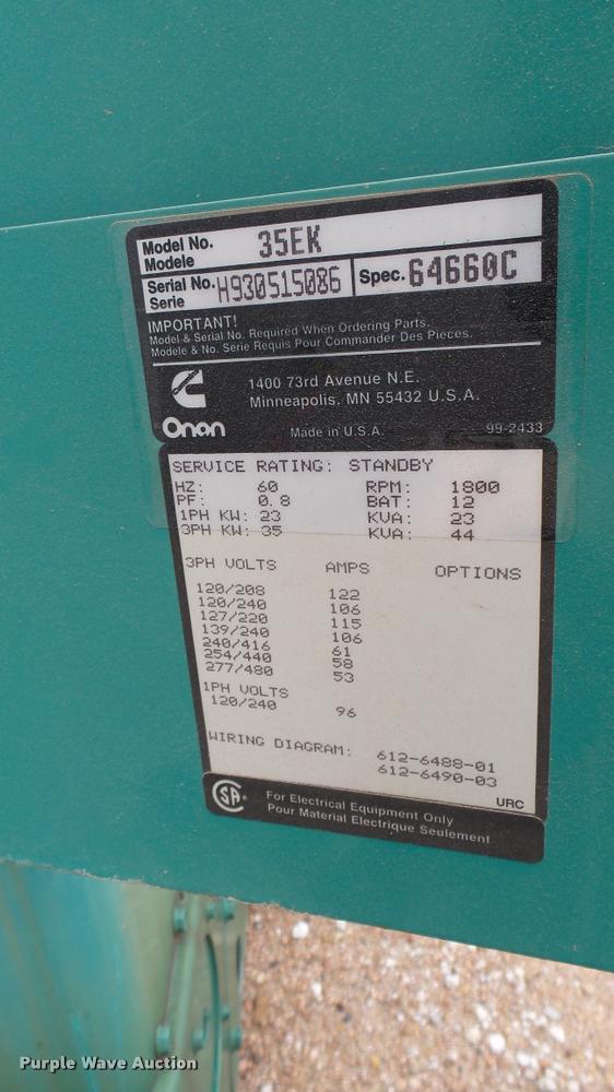 image for item DQ9089 Onan 35EK generator
