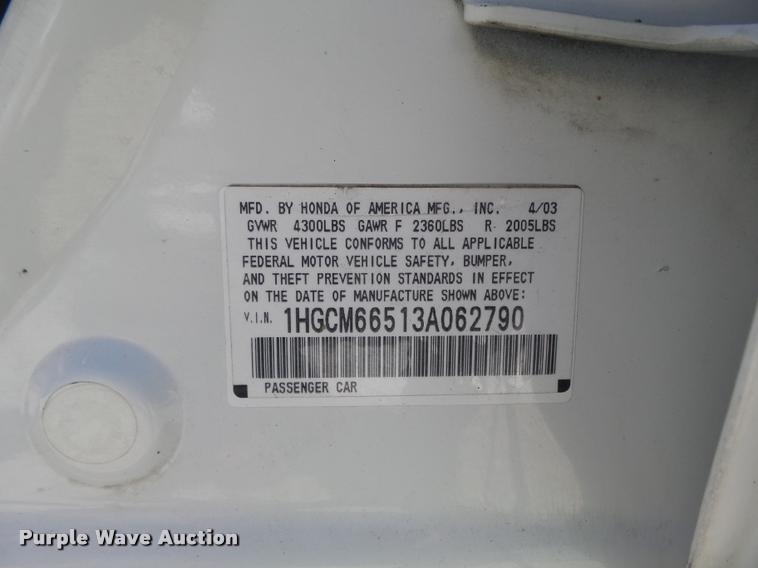 image for item K7648 2003 Honda Accord