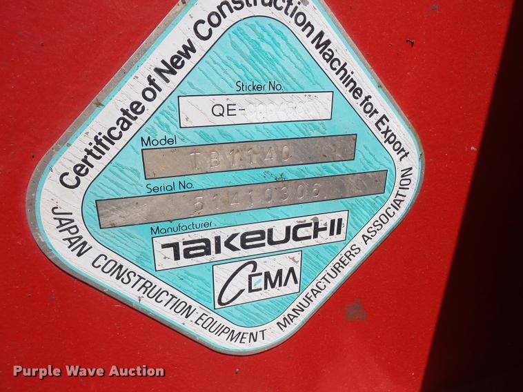 image for item DA6307 2008 Takeuchi TB1140 mini excavator