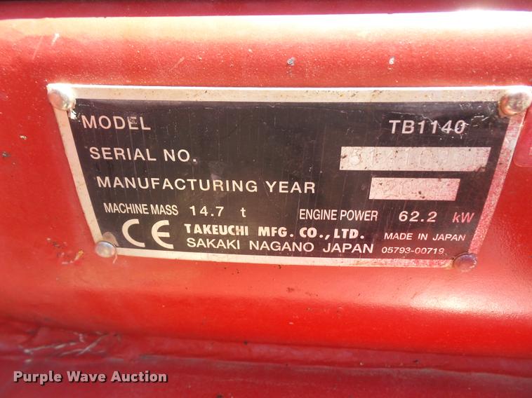 image for item DA6307 2008 Takeuchi TB1140 mini excavator