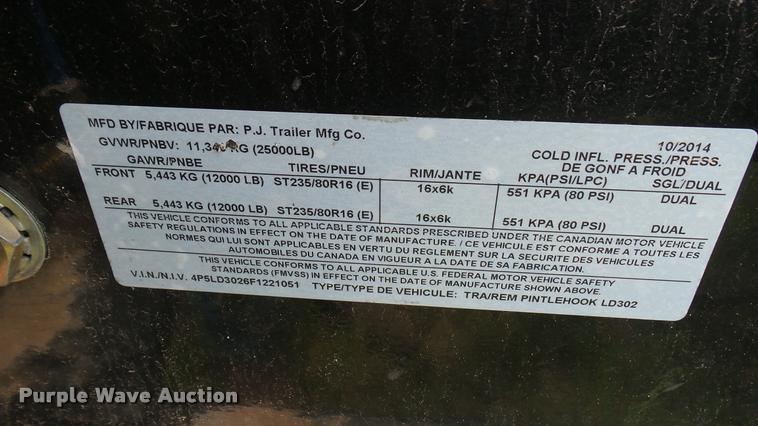 image for item DA7858 2015 PJ equipment trailer