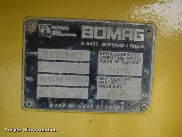 image for item DB3938 1987 Bomag BW213PD single drum compactor