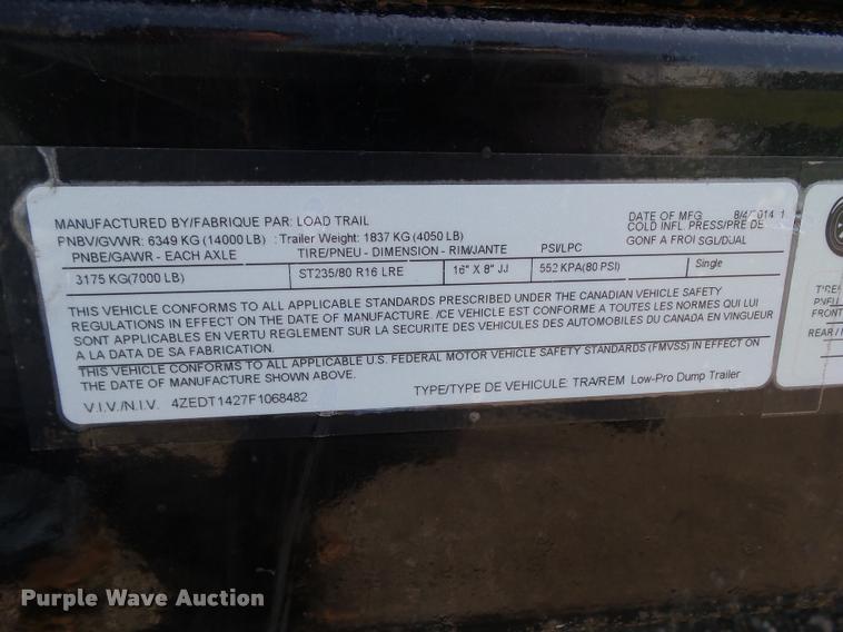 image for item L5548 2015 Load Trail dump trailer