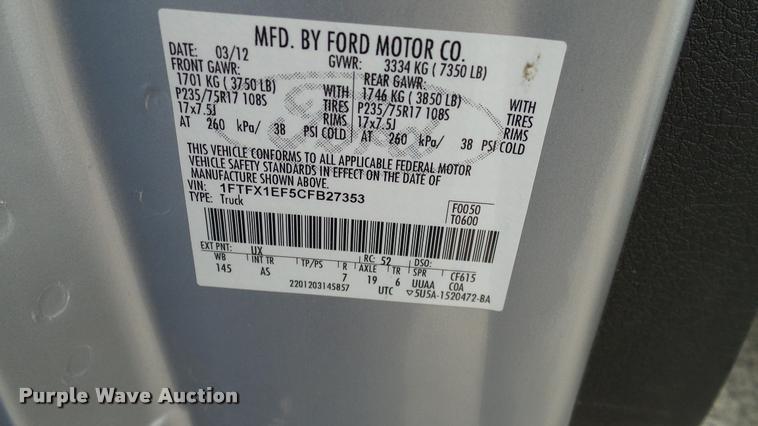 image for item DA6219 2012 Ford F150 XL SuperCab pickup truck