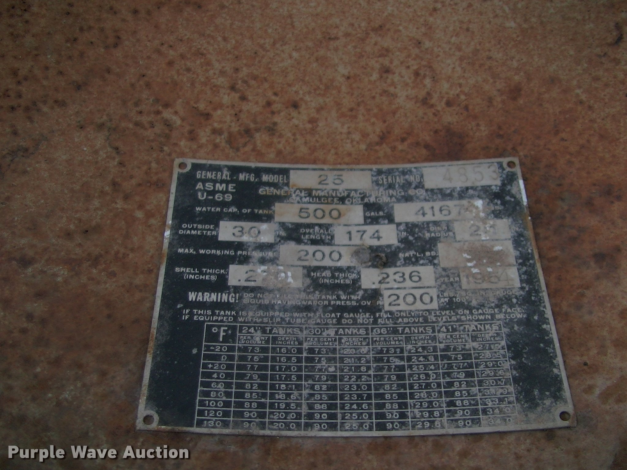 Propane tank in Cookson, OK Item DP9360 sold Purple Wave