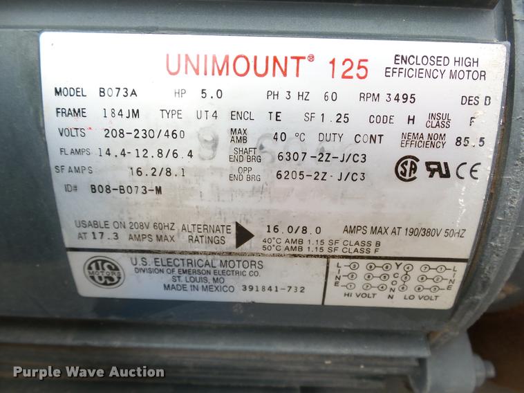 image for item AP9286 U.S. Electric Motors unimount 125 B073A electric motor
