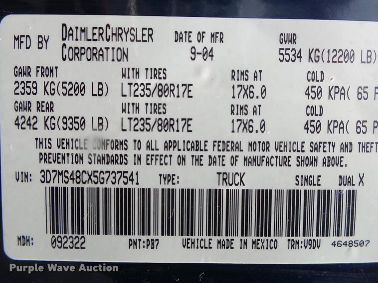 image for item DA2685 2005 Dodge Ram 3500 Quad Cab flatbed pickup truck