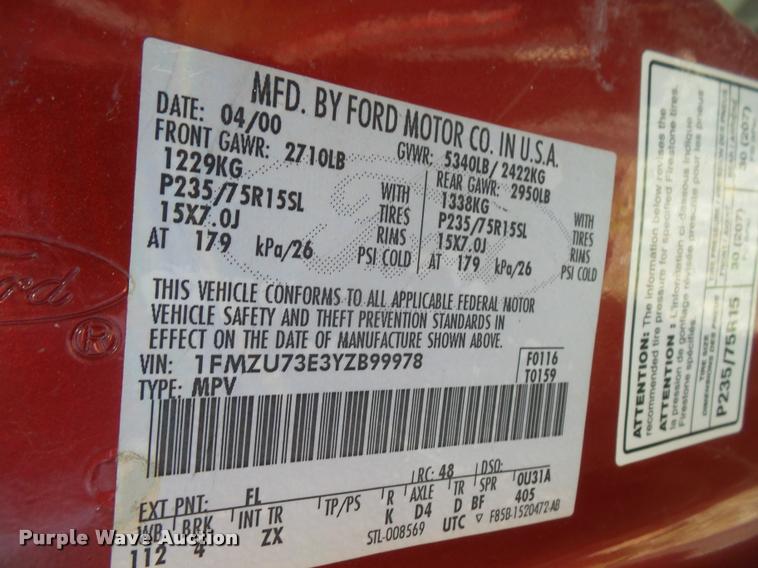 image for item DA6380 2000 Ford Explorer SUV