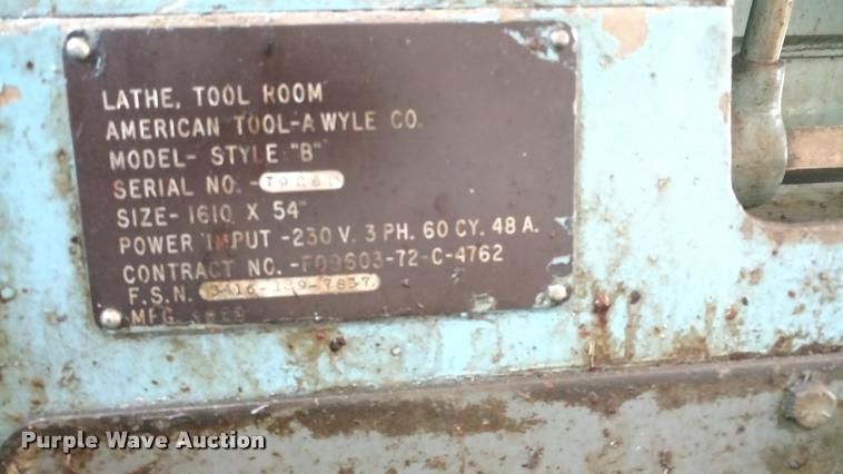 image for item DB0996 1973 American Wyle Company lathe