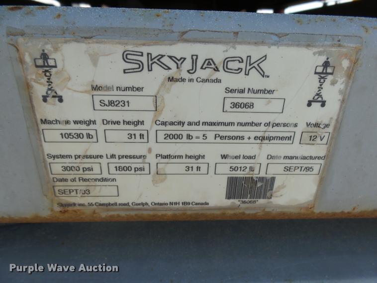 image for item DH9596 1995 Skyjack SJ8231F scissor lift