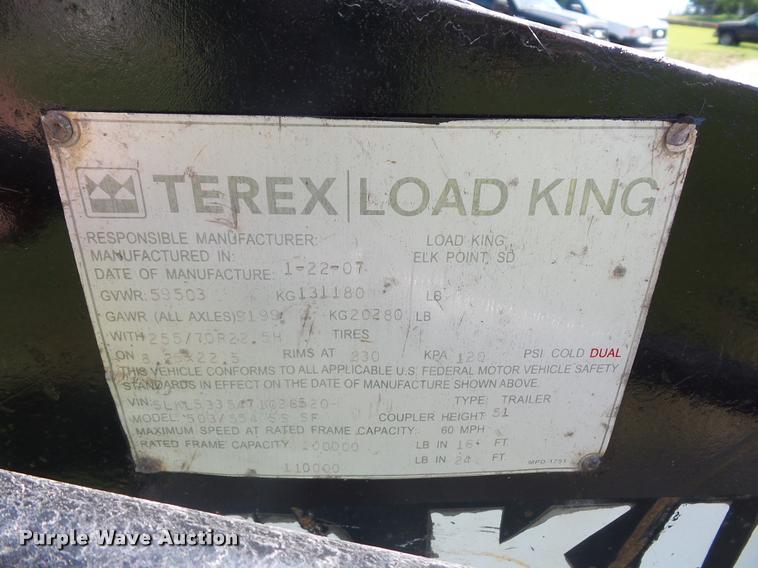 image for item DJ9517 2007 Load King lowboy equipment trailer