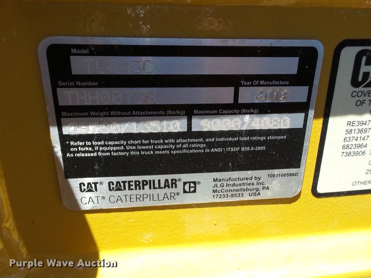 image for item L1520 2013 Caterpillar TL943C telehandler