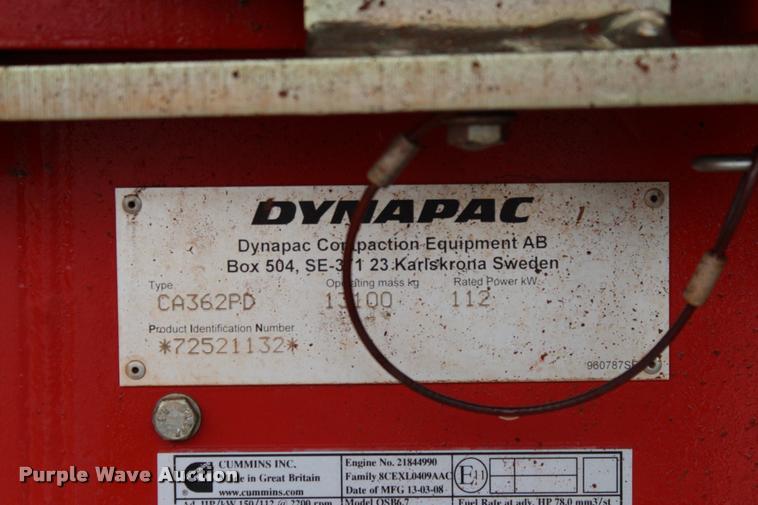 image for item L1970 2008 Dynapac CA362PD single drum vibratory roller
