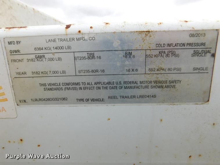 image for item DA1044 2013 Lane TRL reel trailer