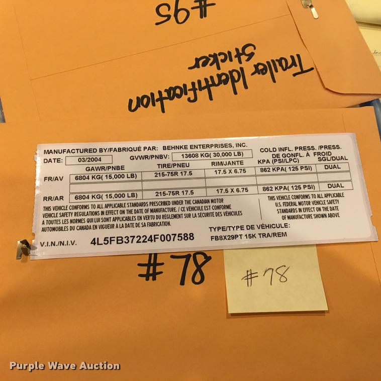 image for item DA3539 2004 Behnke equipment trailer