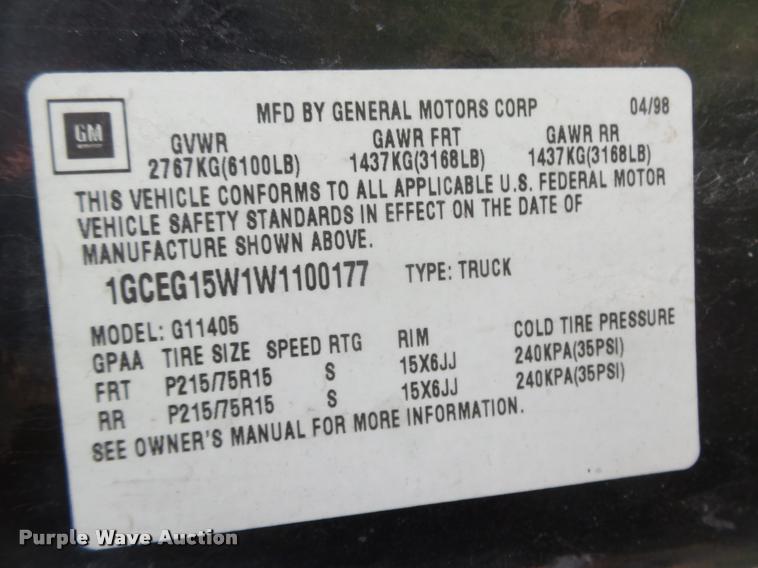 image for item DA0664 1998 Chevrolet Express 1500 Cargo van