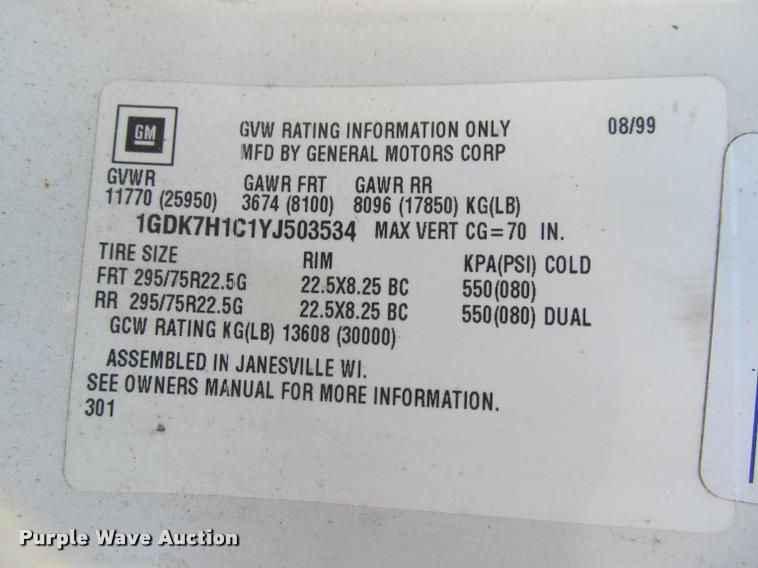 image for item DA1019 2000 GMC C6500 box truck