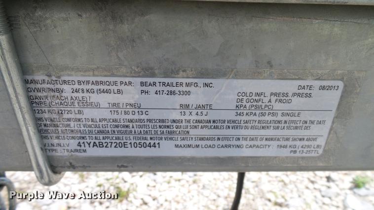 image for item DA6158 2014 Bear Mfg. boat trailer
