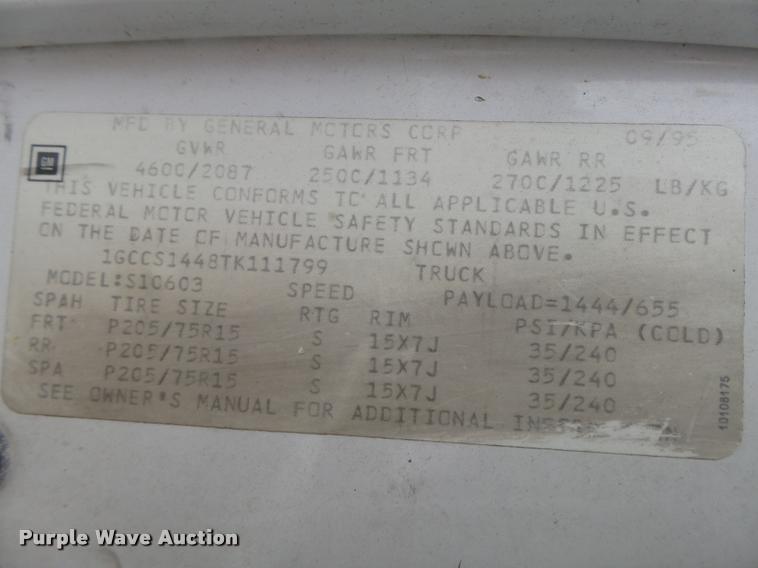 image for item DB2537 1996 Chevrolet S10 pickup truck