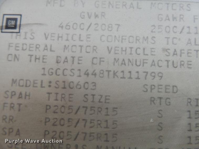 image for item DB2537 1996 Chevrolet S10 pickup truck