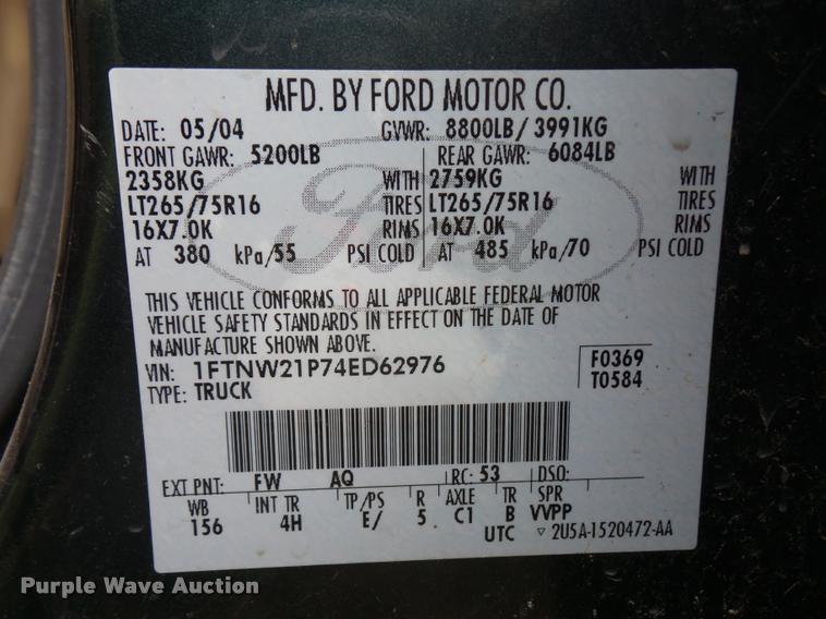 image for item DD9499 2004 Ford F250 Super Duty pickup truck