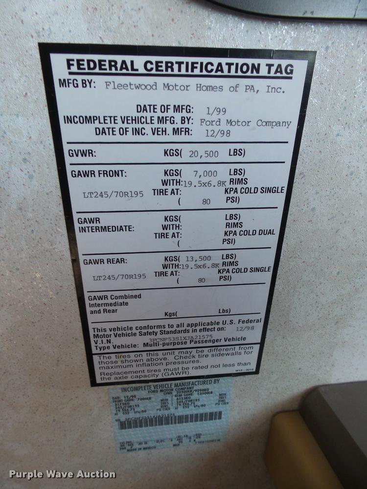 image for item DH9659 1999 Ford Fleetwood Bounder RV