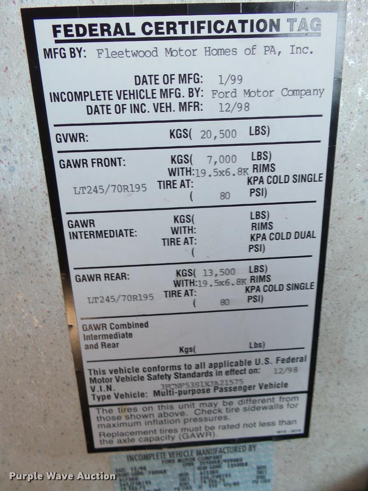 image for item DH9659 1999 Ford Fleetwood Bounder RV