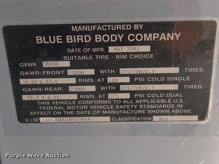 image for item DP9289 2003 Blue Bird shuttle bus