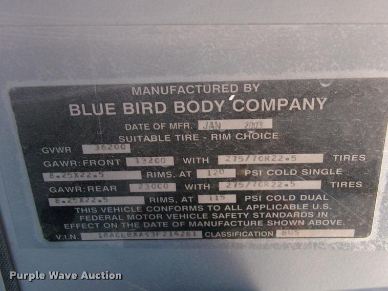 image for item DP9290 2003 Blue Bird shuttle bus