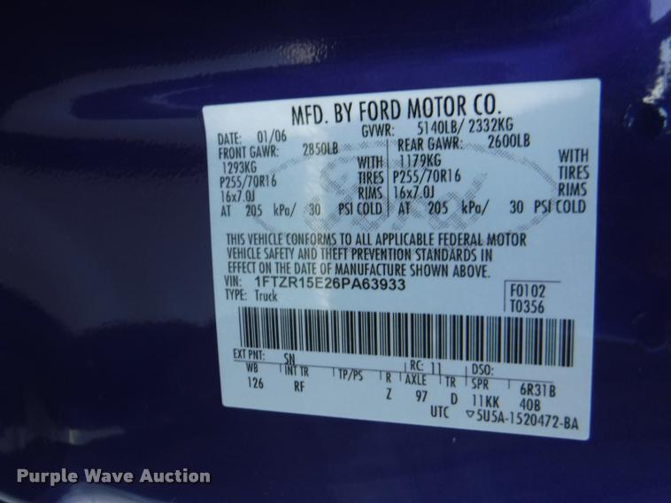 image for item J5688 2006 Ford Ranger XLT pickup truck