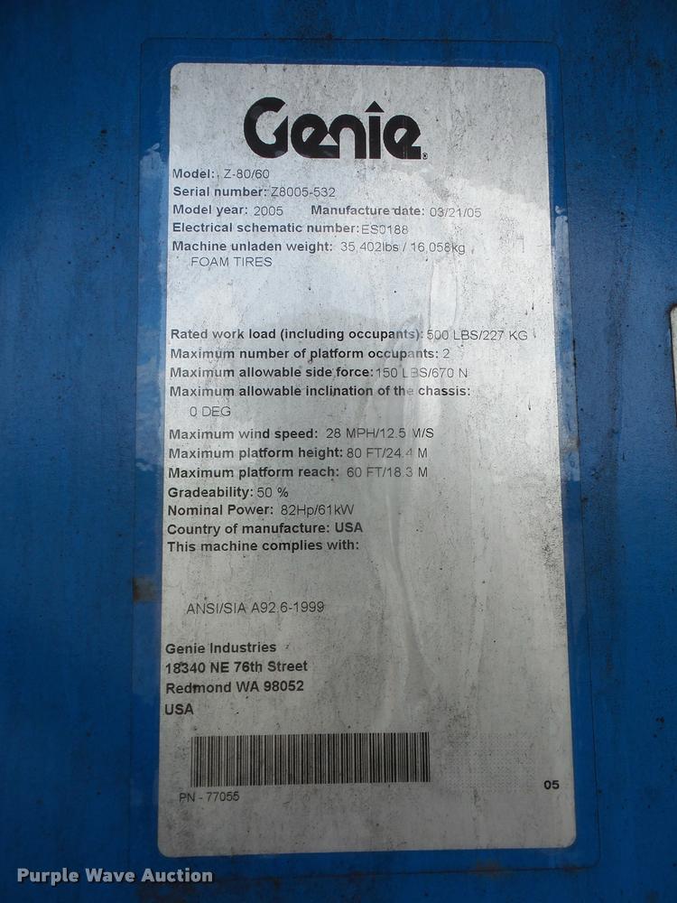 image for item DA6358 2005 Genie Z80/60 boom lift