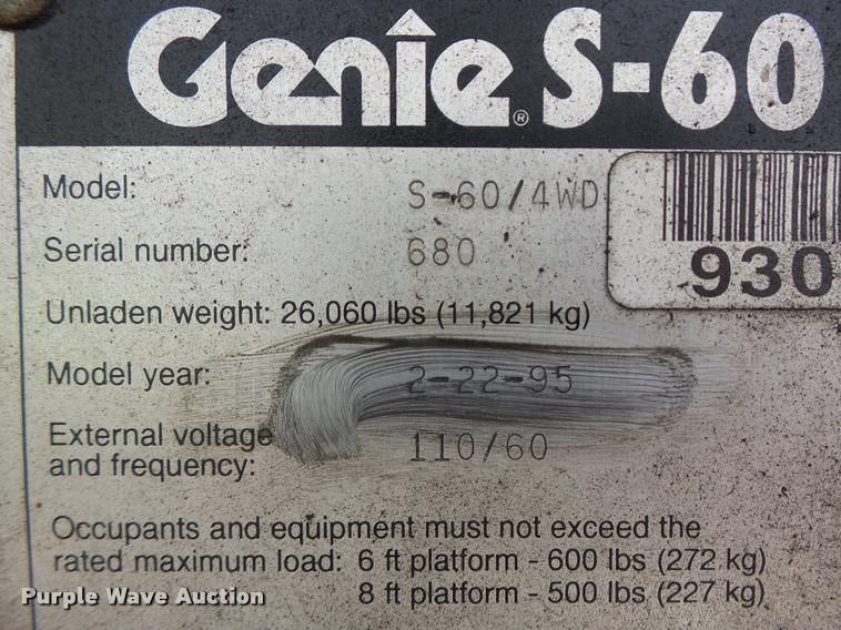 image for item DB5754 1995 Genie S60 boom lift