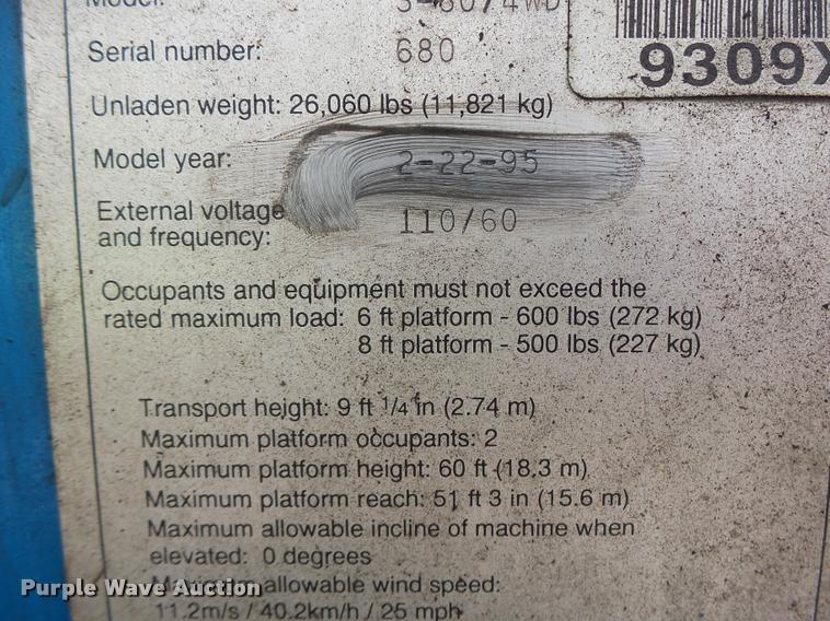 image for item DB5754 1995 Genie S60 boom lift