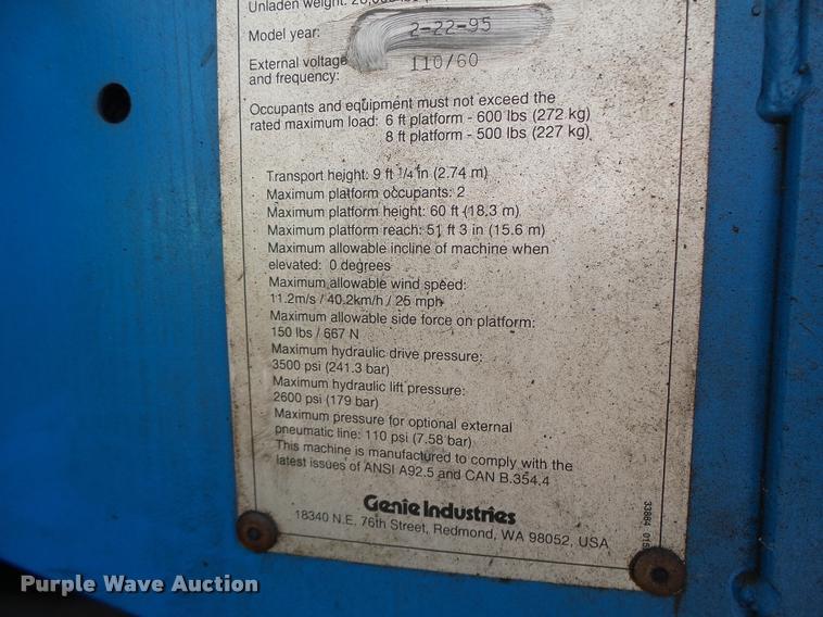 image for item DB5754 1995 Genie S60 boom lift