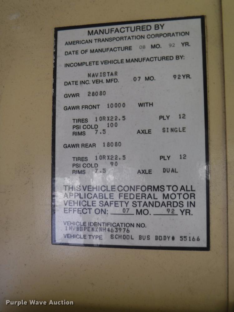 image for item CA9735 1992 International 3800 school bus