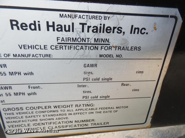 image for item DA6465 1999 Redi Haul FSL1627E-102 equipment trailer