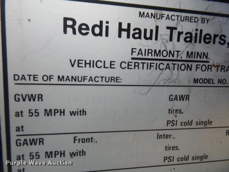 image for item DA6465 1999 Redi Haul FSL1627E-102 equipment trailer