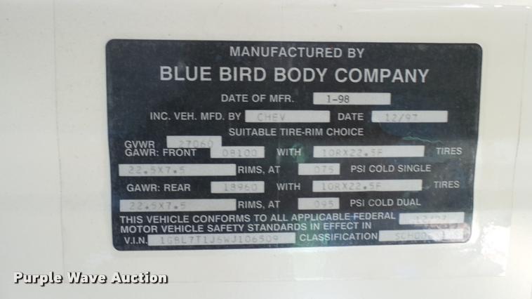 image for item DA7967 1998 Chevrolet Blue Bird school bus